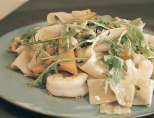 Seafood pasta with fish broth